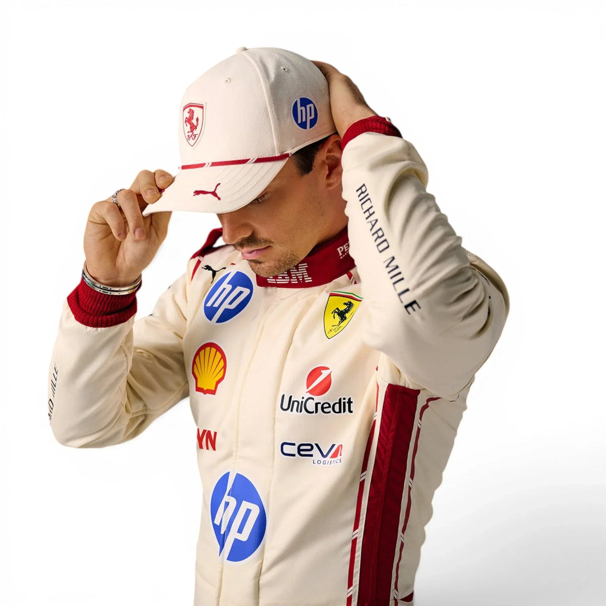 Charles Leclerc 2026 Monaco Grand Prix Ferrari F1 Inspired Race Suit in Ferrari Red, Front view showing printed sponsor logos, by Trending Racegear