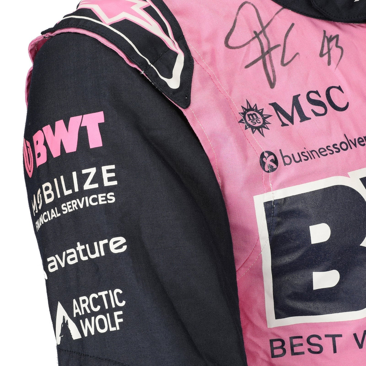 Franco Colapinto signature and sponsor logos on the 2026 BWT Alpine F1 race suit – Trending Racegear.