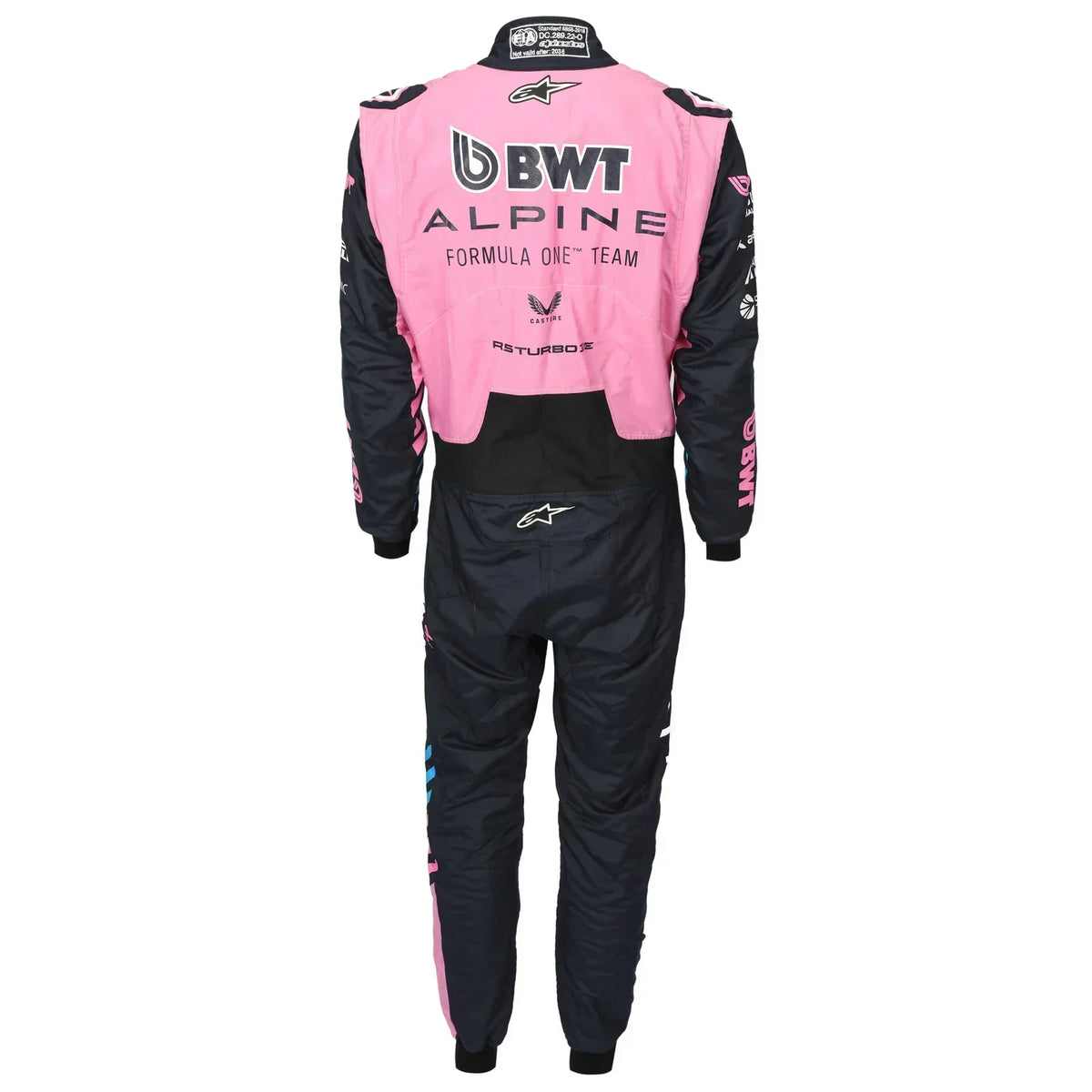Back view of Pierre Gasly’s 2026 BWT Alpine F1 race suit in pink and navy – Trending Racegear.