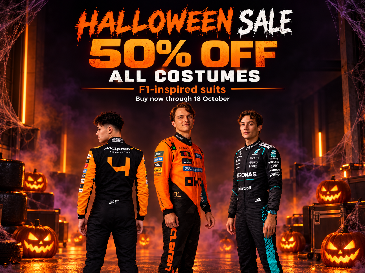 Halloween sale: 50% off all costumes, including F1-inspired suits, through 18 October